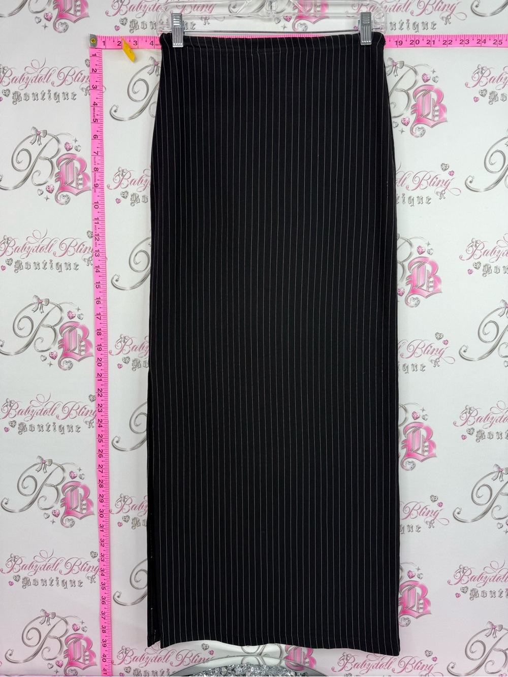 Garage skirt vintage Y2k long Black Pinstripe Drawstring Maxi Skirt rare - Picture 2 of 7
